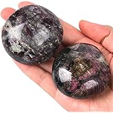 JIC Gem 2 Pcs Polished Rubellite Tourmaline Palm Stones Pocket Worry Stones Crystal Healing Irregular Gemstone Chakra Reiki 2 Inch