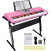 Kids Keyboard Piano 61 Keys, Gift for Boys Girls [Pink with Stand] | Beginner Electronic Piano Keyboard with Teaching Mode, 100 Tones &amp; Rhythms, Portable Keyboard for Children with Microphone