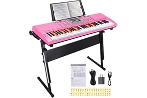 24HOCL 61 Key Premium Electric Keyboard Piano for Beginners with Stand, Built-in Dual Speakers, Microphone, Headphone, Stand & Display Panel (Pink)