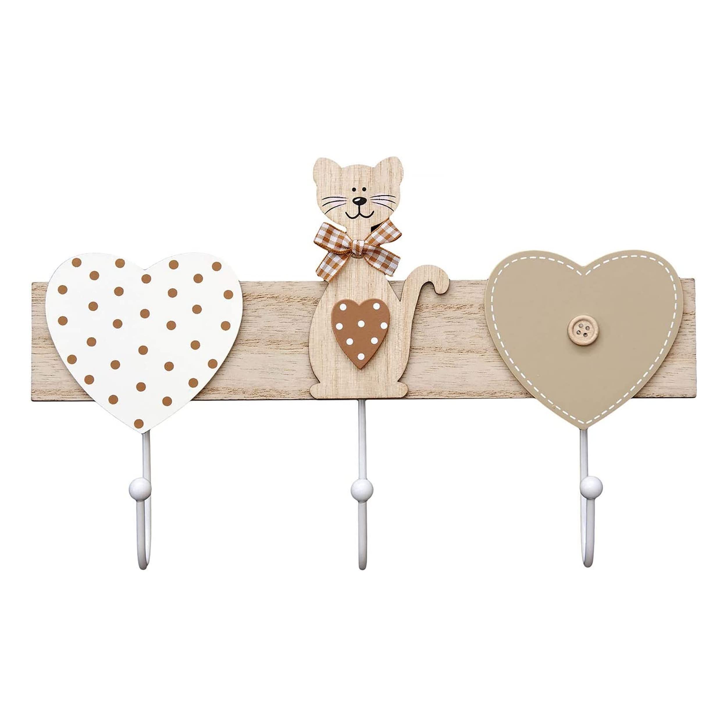 SPOTTED DOG GIFT COMPANY Clothes Hook Wall Mounted Coat Hooks Wooden Cat Themed Home Decor Accessory for Children and Cat Animal Lovers