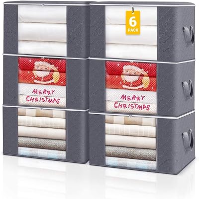 KALAHOL 90L Large Capacity Clothes Storage Bags Set of 6 with Zips Dark Grey