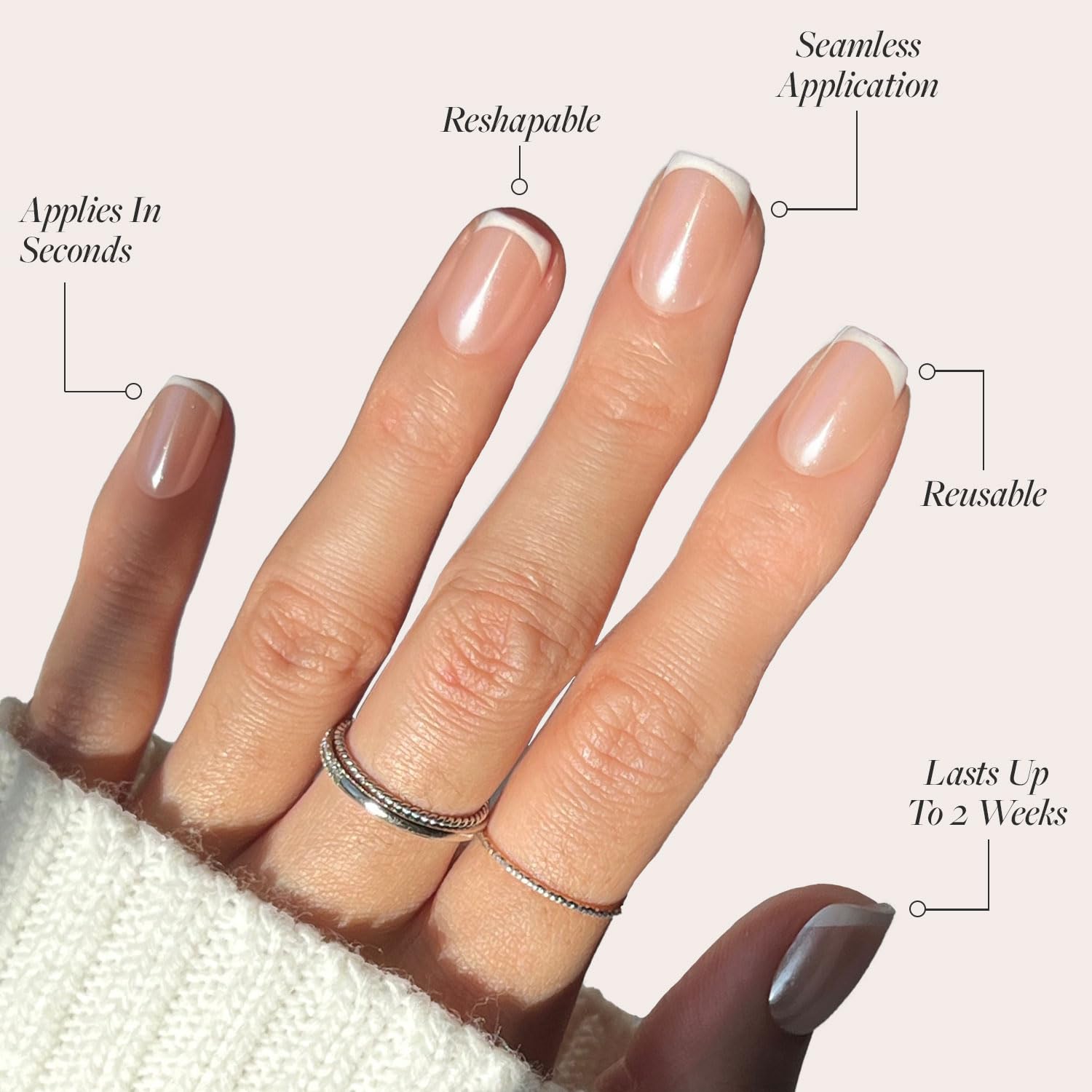 Glamnetic Press On Nails - La Perle | Squoval White Nails with French Tips, Reusable Stick On Fake Nails with Glue | Salon Quality | 15 Sizes - 30 Nail Kit - Image 3