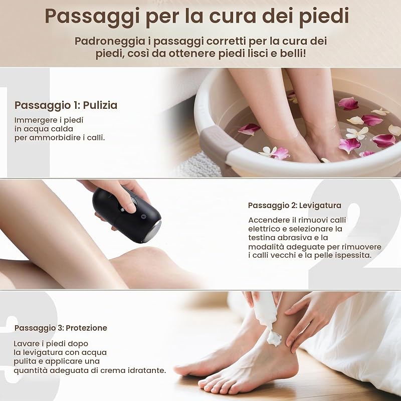 Pedicure Elettrico Professionale Piedi, Calli Piedi Rimozione, Rimuovi Calli Piedi Elettrico, con 2 Testine Acciaio 316F, Kit Pedicure Completo (Nero)