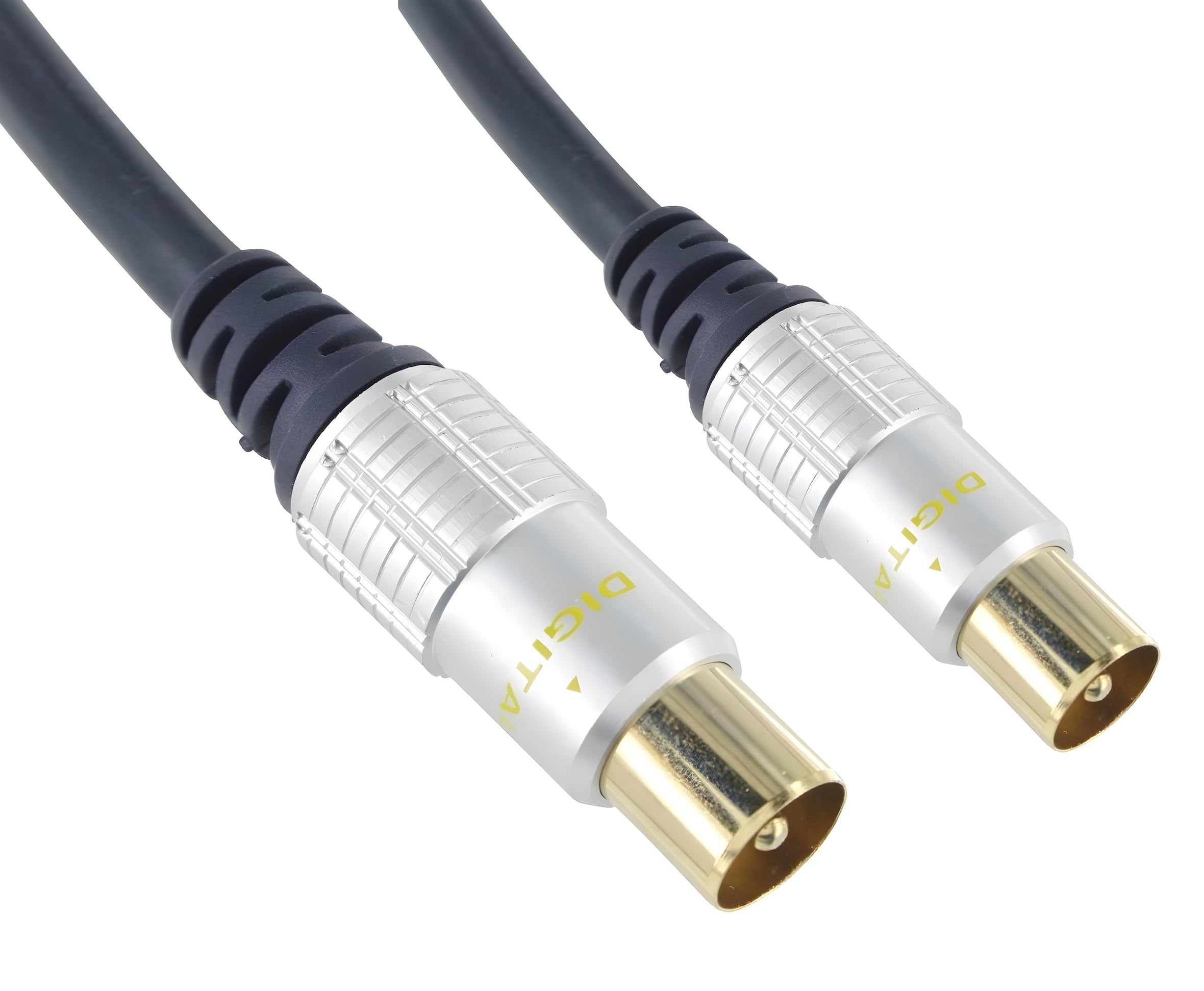 Visibee 2 Metre Gold-Plated TV Aerial Coax Cord Cable with Male-to-Male Connectors Coax Lead for Optimal Signal (Digital & Analogue)