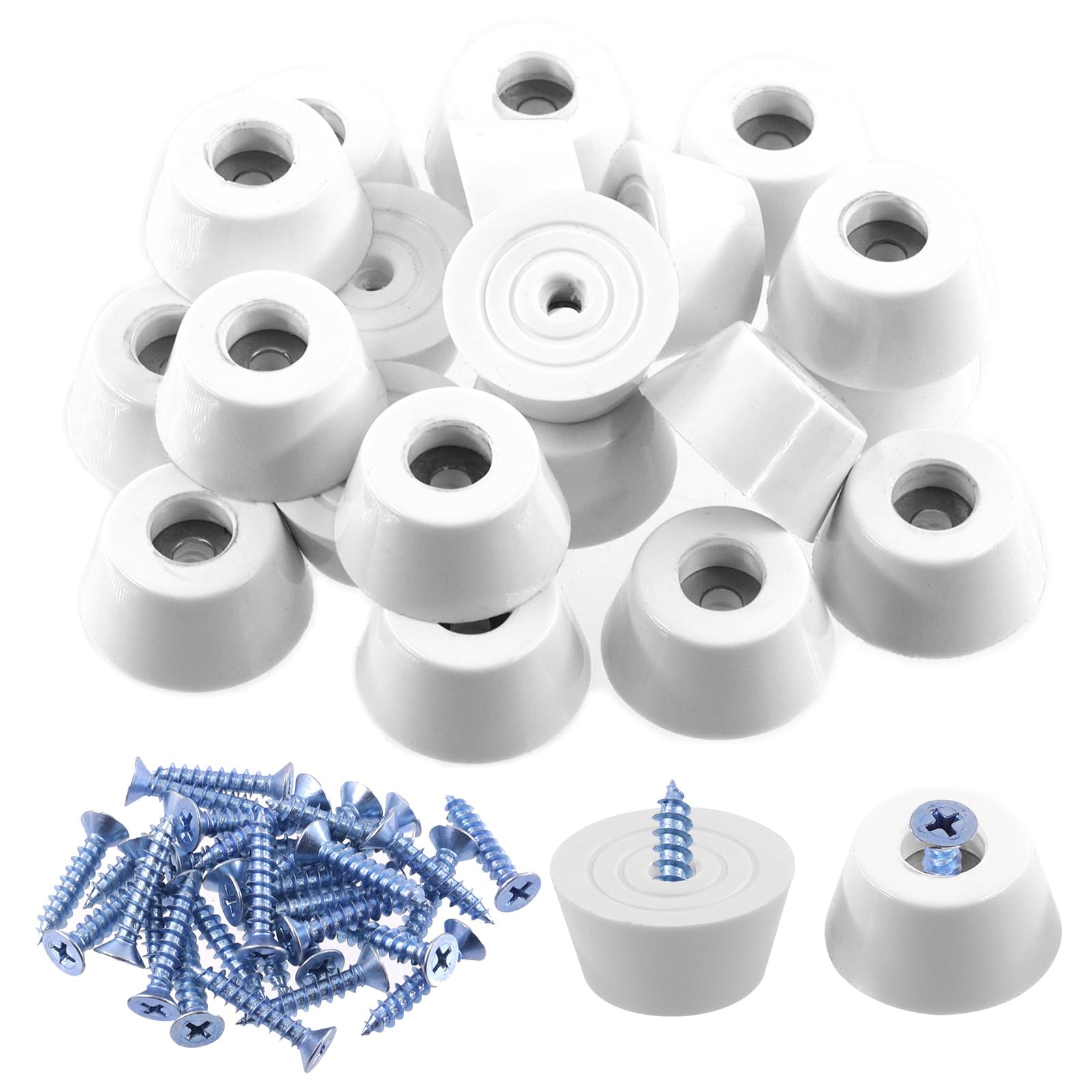 Keadic 42Pcs Non-slip Rubber Feet for Cutting Board, 30 * 22 * 15MM White Furniture Slider Glide Pad Floor Protector with Built-in Gasket and Screws for Wooden Furniture Chair Tables Sofa