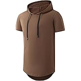 KLIEGOU Men's Hooded T-Shirt 190GSM 100% Cotton Soft Streetwear Longline Tee- Breathable Hip Hop Pullover - Pre-Shrunk