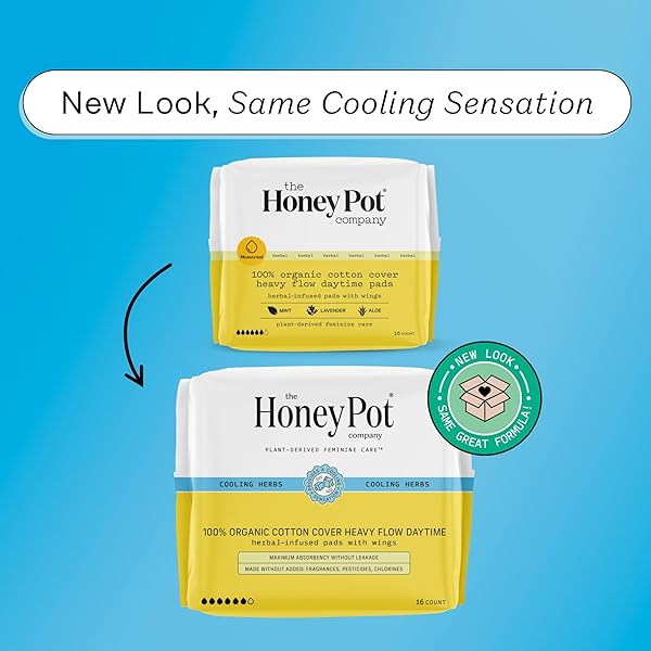 THE HONEY POT COMPANY – HERBAL SANITARY PADS FOR WOMEN – HEAVY FLOW W/WINGS – INFUSED W/ESSENTIAL OILS FOR COOLING EFFECT & ORGANIC COTTON COVER – FEMININE CARE – FSA & HSA – 16 CT