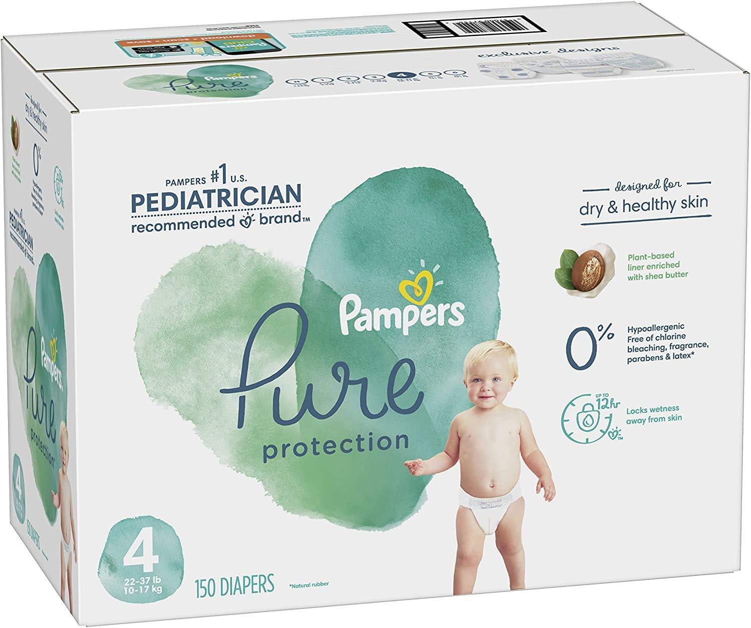 Diapers Size 4, 150 Count - Pampers Pure Protection Disposable Baby Diapers, Hypoallergenic and Unscented Protection, ONE MONTH SUPPLY: Health & Personal Care