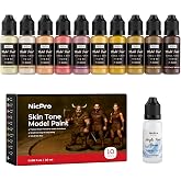 Nicpro 10 Colors Face &amp; Skin Tones Model Paint Set, 20ml Ready to Use | Modeling Acrylic Paints, Brush &amp; Airbrush, Miniature Paint Set for Beginners &amp; Pro on Models, Figures, Busts, with 1 Thinner