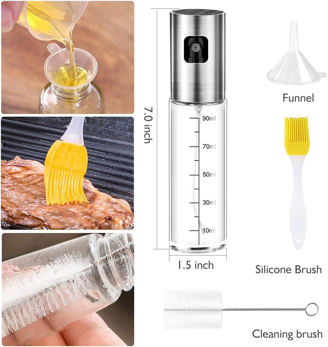 Oil Sprayer for Cooking 2 Pack, JOMARTO 100ml Olive Oil Spray Mister Set Glass Oil Bottle with Measurements Refillable Oil Dispenser for Kitchen Air Fryer BBQ Salad Baking Grilling Roasting: Home Improvement