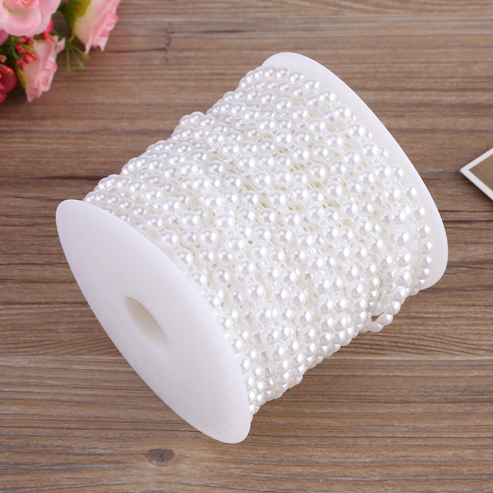 25 m Pearl Chain, Beaded Garland, Delicate Decorative Bead Chain for Wedding Party (White)
