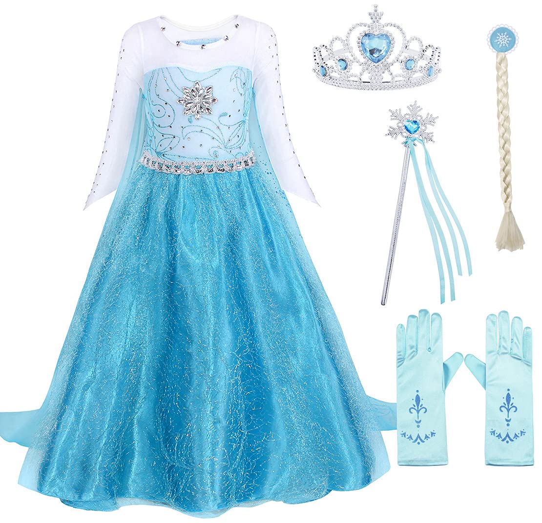 AmzBarley Princess Costumes for Girls Themed Party Dressing up Clothes Snow Queen Costume Kids Cosplay World Book Day Fancy Dress up Age 7 8 Years 140 — image 1