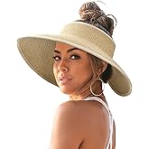 FURTALK Sun Hats for Women Wide Brim Beach Hat Straw Visor Ponytail Summer UV Packable Foldable Beach Vacation Essentials