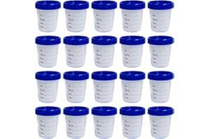LEFUBABY 20 Pack 4oz Disposable Specimen Cups with Blue Screw-on Cap Cover