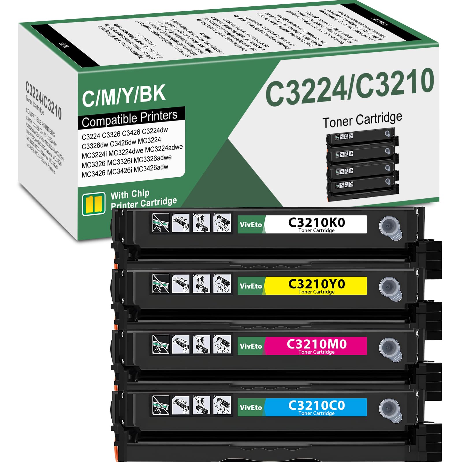 Photo 1 of C3426 C3210 C3224 Toner Cartridge (with New Chip) Replacement for Lexmark C3224 C3210 C3210C0 C3210K0 C3210M0 C3210Y0 for C3224 C3326 C3426 MC3224 MC3326 MC3426 Printer, 4 Pack MC3224 Toner Kit