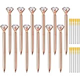 Zealor 12 Pieces Big Diamond Crystal Ballpoint Pens and 12 Pieces Ballpoint Pen Refills, Black Ink (Rose Gold)