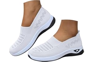 Women's Orthopedic Walking Shoes with Arch Support 2026 Breathable Woven Slip On Sneakers Soft Foam Cushion Non Slip Sole Com