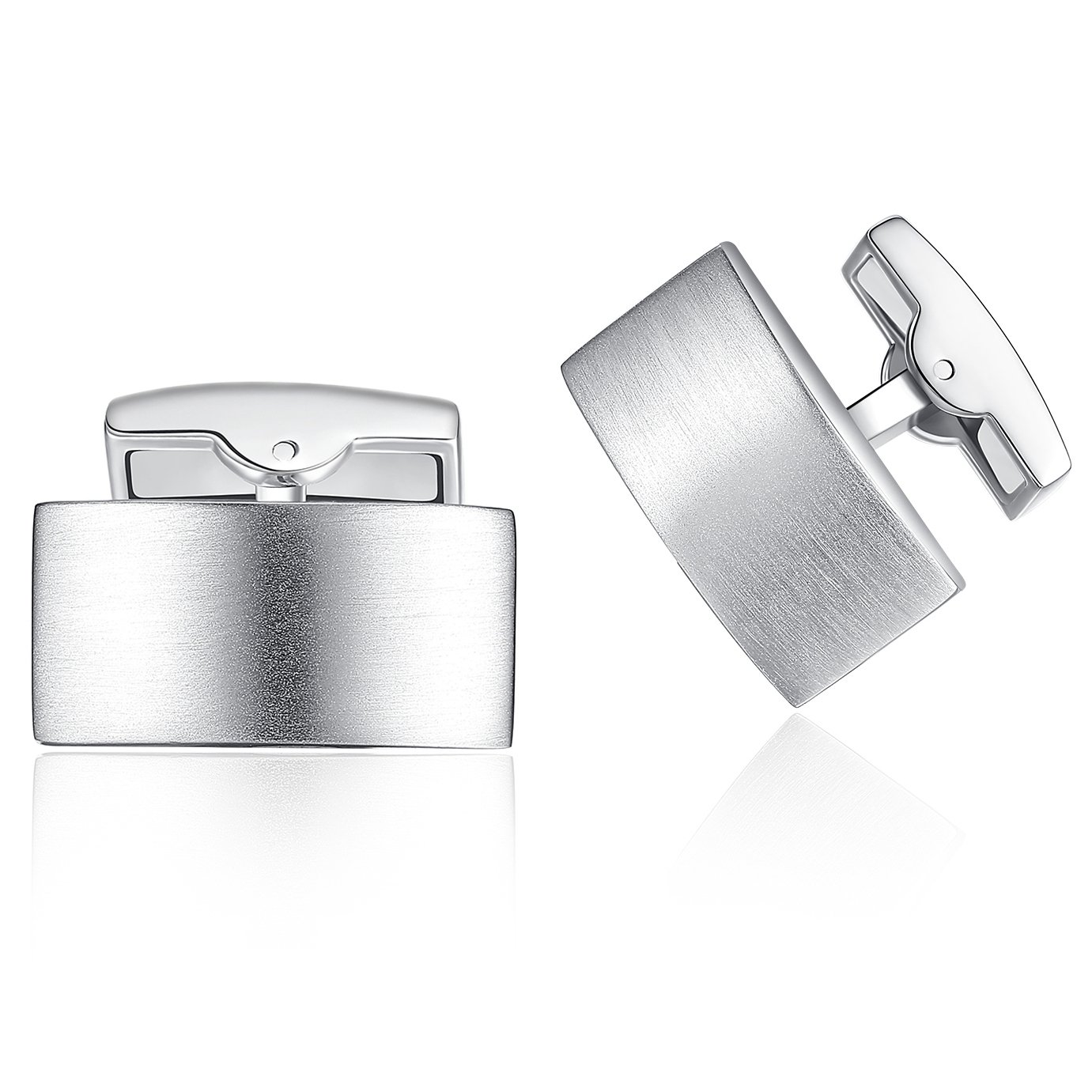 HONEY BEAR Cufflinks for Mens - Rectangle for Business Wedding Brushed Silver
