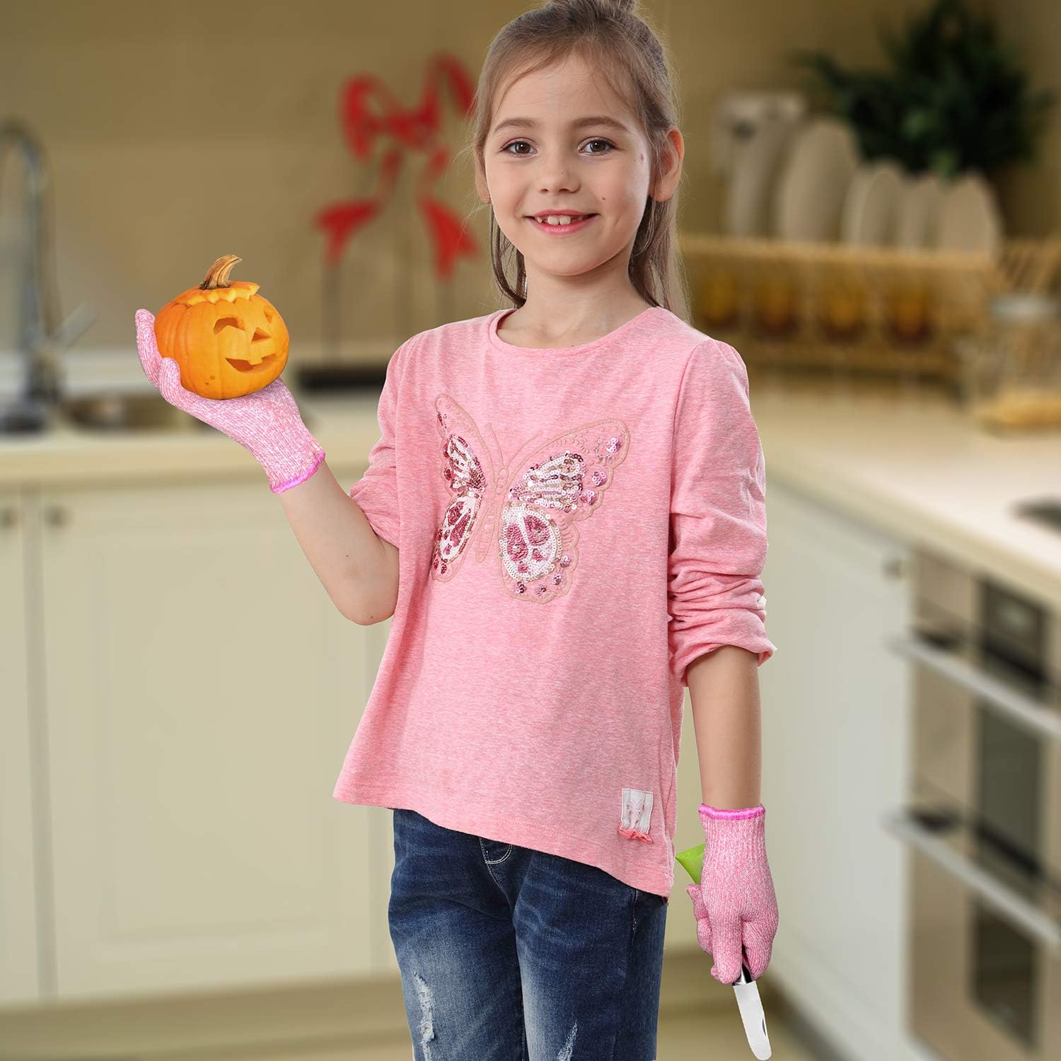 EvridWear Kids Cut Resistant Gloves for Kitchen Use, Oyster Shucking, Scraping, Slicing, Crafts, DIY, Garden and Yard works. Children Food Grade Kevlar Safe Hands from Knife and Tool S (4-7YRS) Pink: Clothing