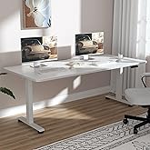 Veken 63&times;27.6 Inch Large Electric Standing Desk, Gaming Table, White | Height Adjustable Sit Stand Up Computer Tables for Home Office, Study , Writing, Suit students, employees and group work