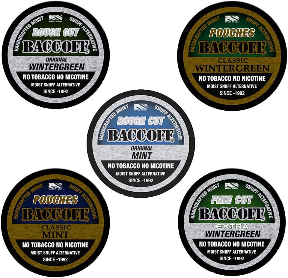 Baccoff Premium Tobacco Free Nicotine Free Snuff Alternative Mint Pouches Mint Rough Cut Extra Wintergreen Fine Cut Wintergreen Rough Cut And Wintergreen Pouches Variety Pack 1 5 Cans Amazon Ca Health Personal