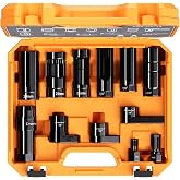 Crosstar 12Pcs O2 Sensor Sockets &amp; Thread Chaser Set, 1/2" &amp; 3/8" Drive | O2 Sensor Removal Tool,22mm 27mm 29mm 7/8" 1-1/16" Sockets,Oxygen Sensor Socket Set for Oil Pressure, Vacuum, Thermal Sensors