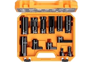 Crosstar 12Pcs Professional O2 Sensor Socket & Thread Chaser Set | 22mm(7/8"), 27mm, 1-1/16" Sockets | 1/2" & 3/8" Drive Oxygen Sensor Removal Tool for Oil Pressure, Vacuum, Thermal Sensors