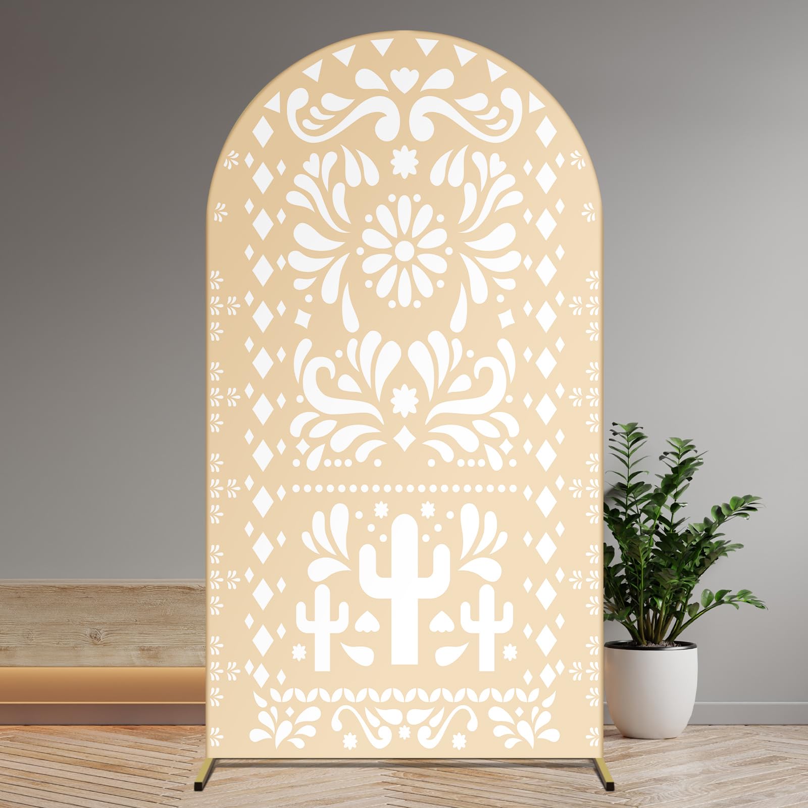 Photo 1 of Tingjoo Beige Yellow Arch Backdrop for Baby Shower Mexican Talavera Wedding Party Stretchy Arch Stand Cover Doubleside Banner Baptismx Birthday Decoration Props(Only Cover)(4x7ft,Beige Yellow)