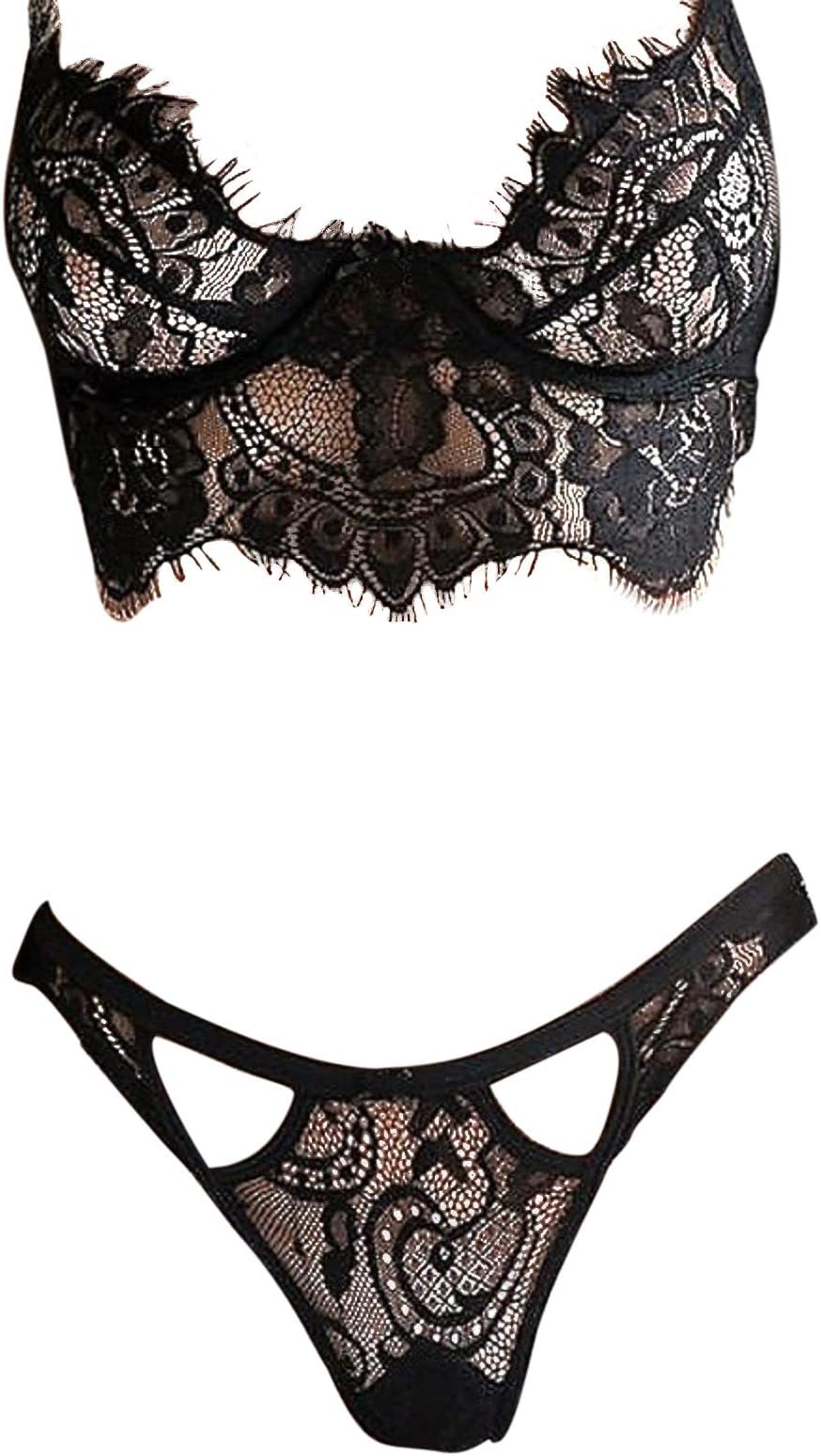 Sexy Women Lace Bra+Panty Set Various Designs/Colors Perfect for Weddings/Valentines/Birthday/Special Occassion (Black Lace, Small)