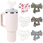 6 Pack Printed Bow Straw Toppers, Silicone 10mm/0.4In Reusable Dust-Proof Straw Cover Caps for Stanley Cup 30&40oz, Tumblers Accessories Gift (6 Colors)