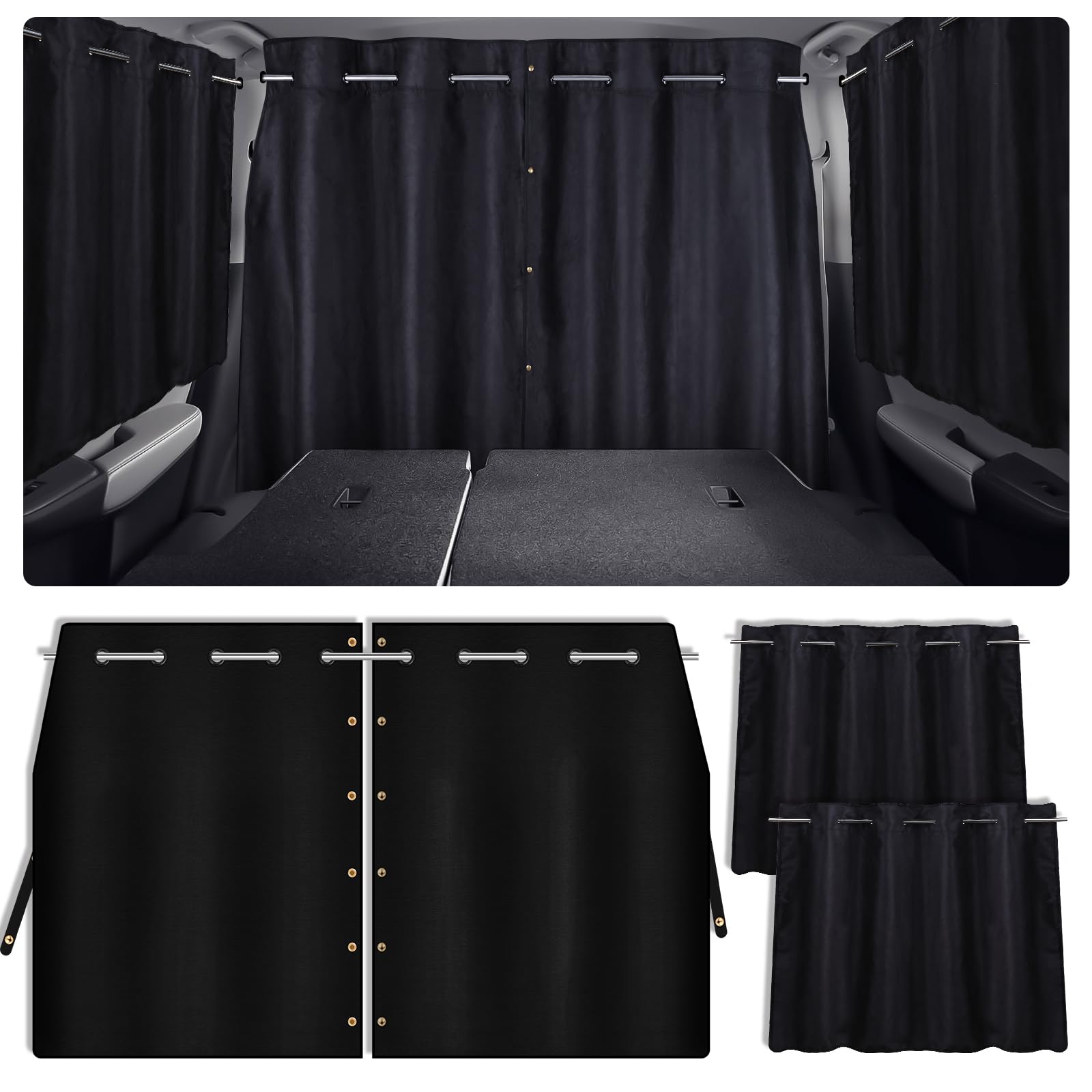 Photo 1 of ZATOOTO Car Window Shades with Rods Set of 3, Car Shades for Back Windows Baby & Privacy Blackout Car Divider Curtain Opaque Suede Totally Blackout Length Adjustable for Most Car SUV Truck Van MPV