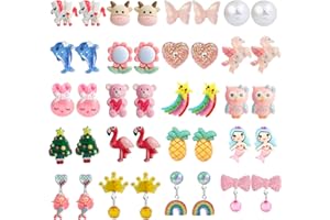DEVIENG Kids Clip On Earrings for Girls Hypoallergenic Clips Earrings Sets Suitable for Ages 4-12 Little Girls So Cute Small Clips On Earrings Jewelry Gifts Set