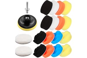 Swpeet 22Pcs 3 Inch Car Foam Drill Polishing Pad Kit, 5 Colors 3 Inch Sponge Buffing Pads, 3 Inch Woolen Buffer Pads, Suction