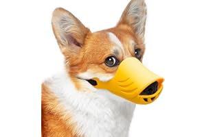 LUCKYPAW Dog Muzzle, Soft Duck Silicone Mouth Cover with Adjustable Strap for Small Medium Dogs, Best to Prevent Barking, Biting, and Chewing(Yellow,M)