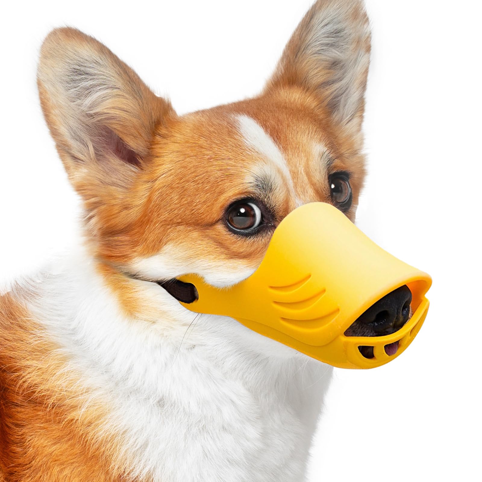 Photo 1 of LUCKYPAW Dog Muzzle, Soft Duck Silicone Mouth Cover with Adjustable Strap for Small Medium Dogs, Best to Prevent Barking, Biting, and Chewing(Yellow,M)