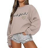 LEEDYA Women Long Sleeve Mama Sweatshirts Crewneck Casual Fall Pullover Tops Oversized Knit Mom Sweater