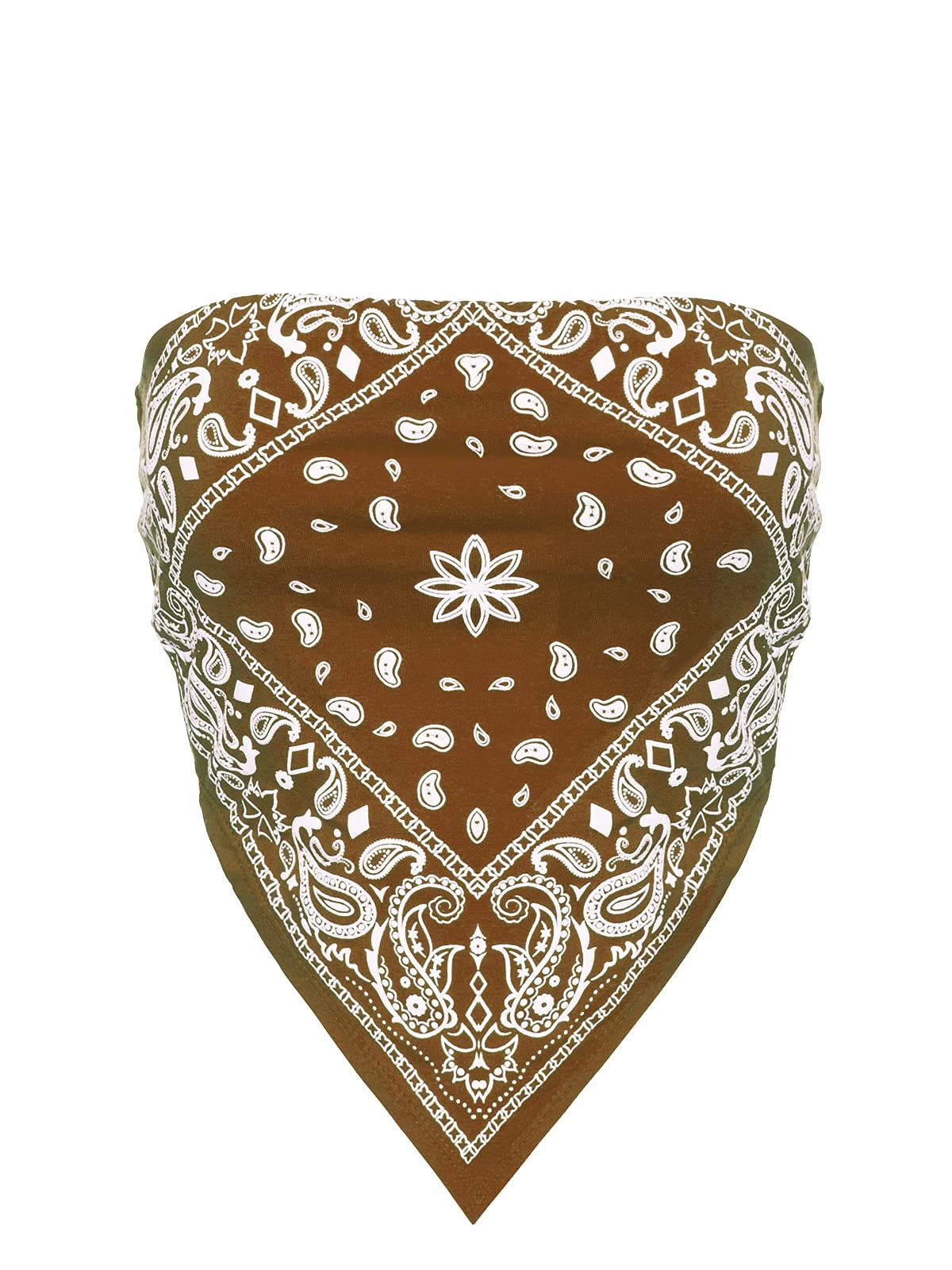 Photo 1 of Design by Olivia Women's Sexy Paisley/Tie Dye Bandana Tube Crop Top Shirt- Made in USA Mocha S