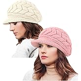 YSense 2 Pack Womens Winter Hats Warm Knit Hat Slouchy Beanie Cap with Brim Gifts