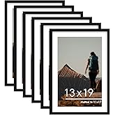 PEALSN 13x19 Picture Frame Set of 6, Display Pictures 11 x 17 with Mat or 13 x 19 without Mat for Wall Mounting Display, Poster Frames Collage for Wall Decor, Black.