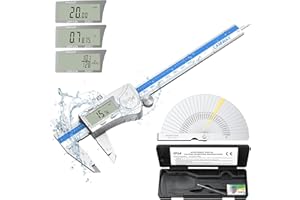 CAMWAY Digital Caliper Waterproof + 32PCS Feeler Gauge, Digital Caliper 150 mm,6 Inch Stainless Steel Electronic Vernier Caliper Fractions/Inch/Metric Measuring Tool