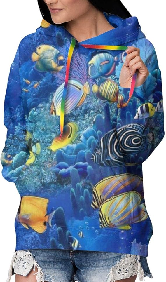 Amazon Co Jp パーカー 水中の海の生き物 スウェットシャツ レディース 長袖 フード付き シンプル おしゃれ カジュアル プルオーバー おおきいサイズ 厚手 裏起毛 冬服 レディース スウェット コットン フーディ 服 ファッション小物