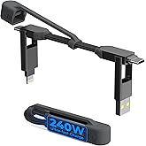 Rolling Square inCharge XS - 240W 4in1 Keyring Cable | Fast Charging & Data Transfer | Universal USB C/Lightning/USB Cable with Metal Housing | N52 Magnets | Eco-Friendly | Gray