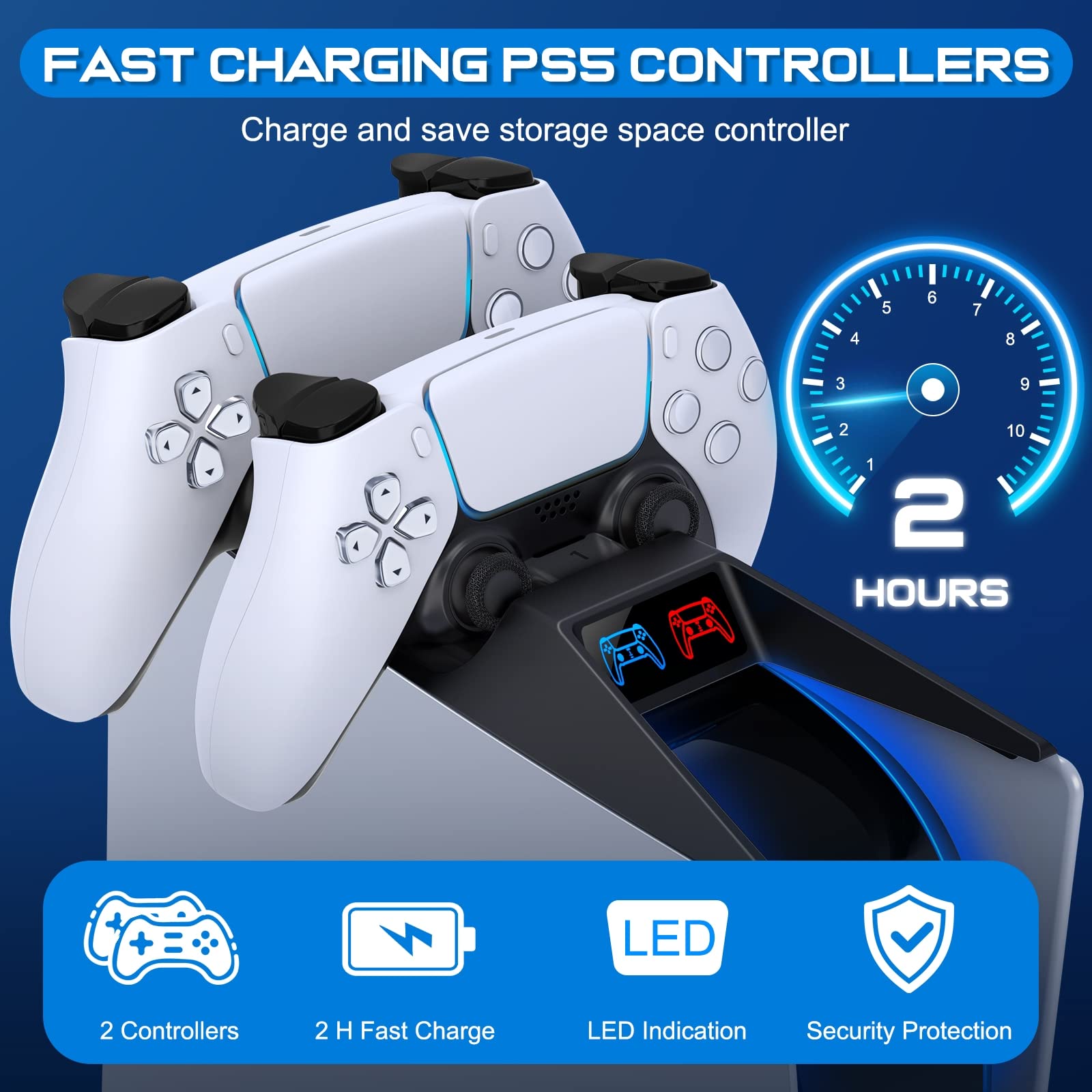 NinjaPlusOX PS5 Controller Charging Station, PS5 Charger Station Dock for Dualsense Playstation 5 Controller with Fast Charging Cable, PS5 Controller Charger Accessories on Top of PS5 Console-Black