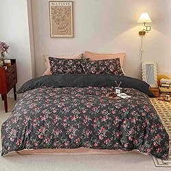 Nanko Floral Comforter Set Queen Size 3 Pcs, Black