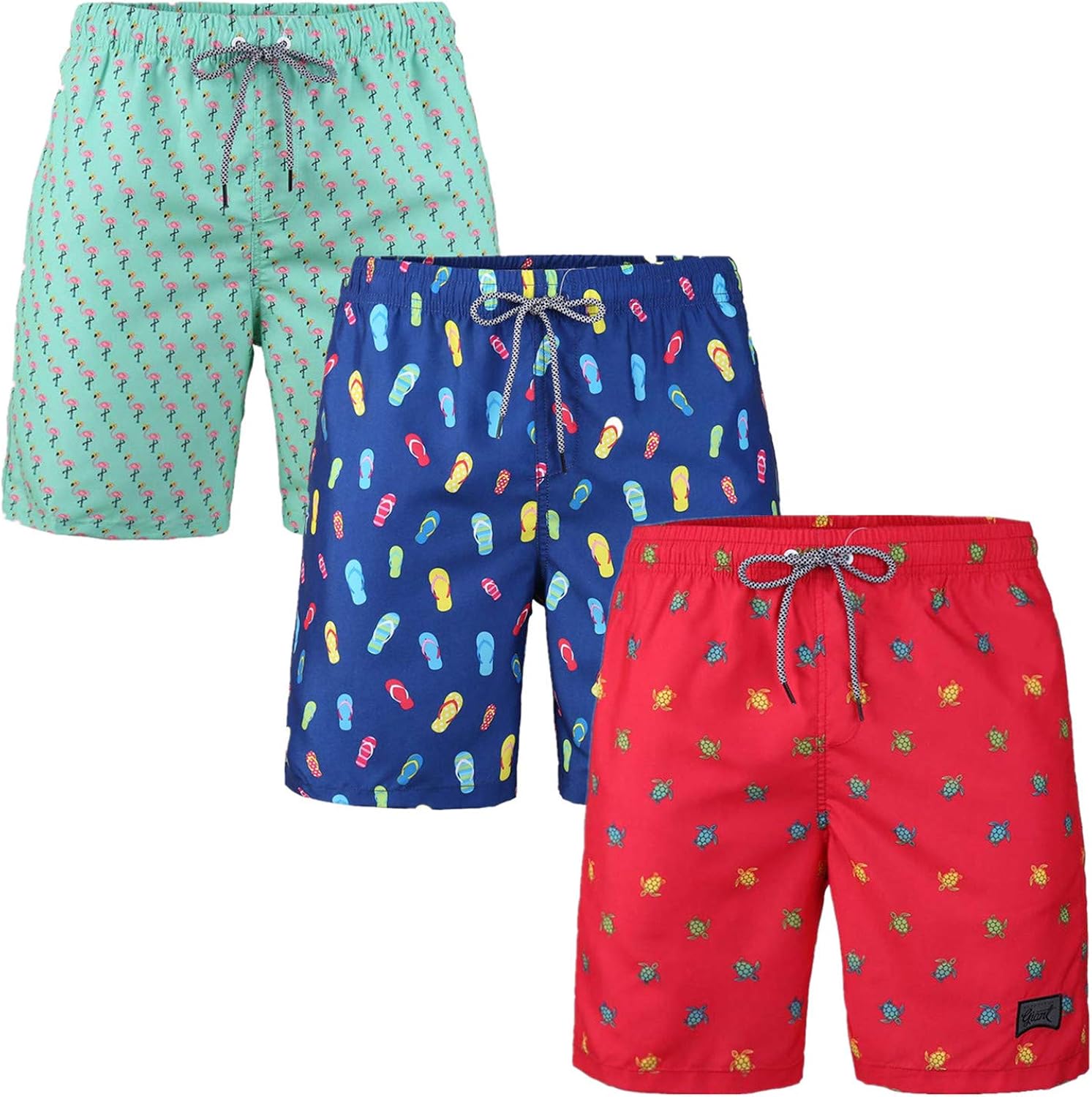 3 Pack Men's Swim Trunk with Pockets Swimming Printed Vacation Swimsuit