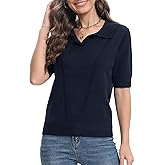 Urban CoCo Women's Short Sleeve V-Neck Collared Sweater 2025 Spring Summer Ribbed Knit Tops for Business Casual