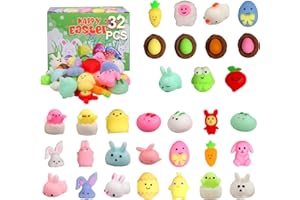FAUKAIT 32 PCS Easter Mochi Squishy Toys Stress Relief Squishies for Kids Boys Girls Toddlers Easter Basket Stuffers Egg Fillers Gifts Party Favors,Easter Basket Stuffers fillers with Storage Box