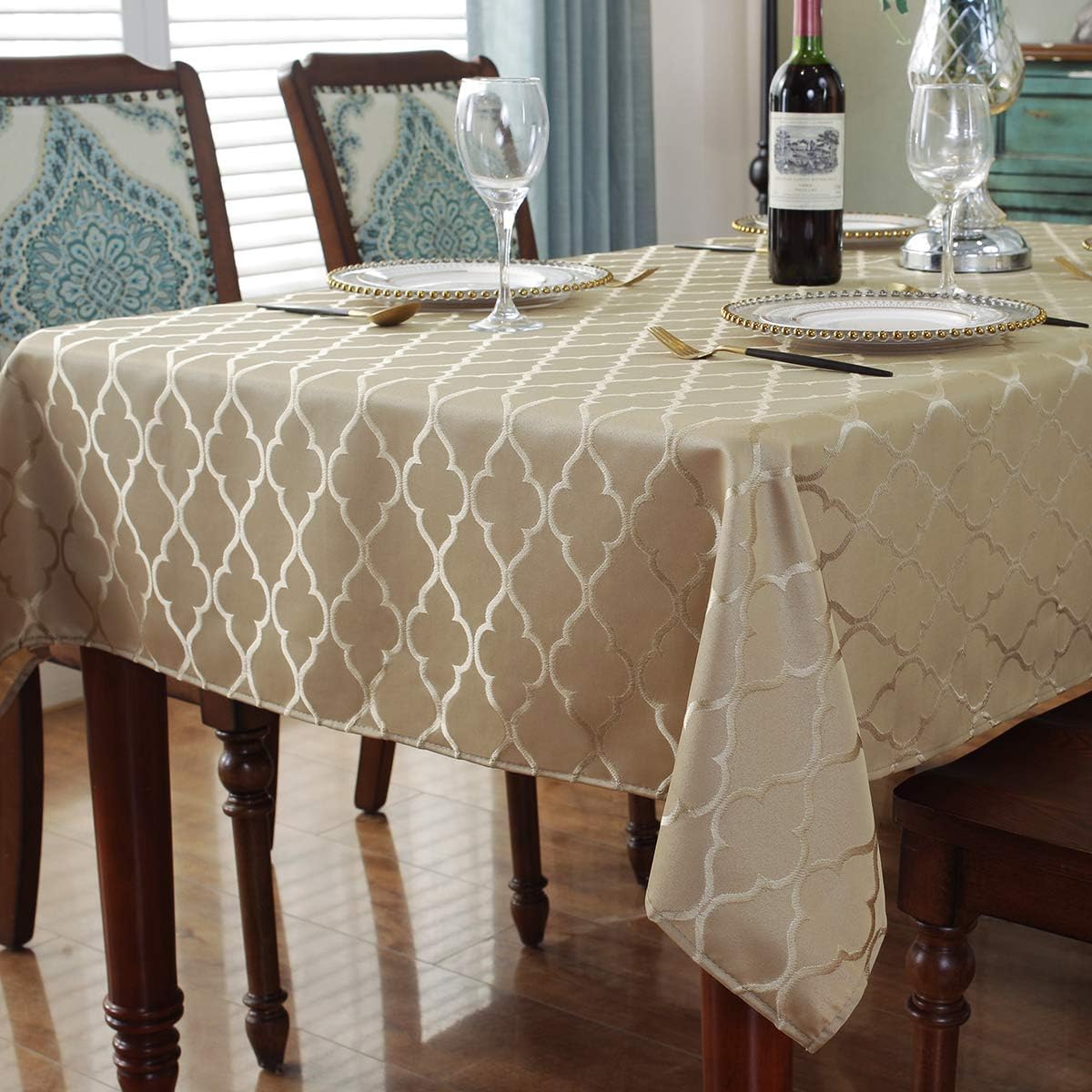 SASTYBALE Jacquard Tablecloth Flower Pattern Polyester Table Cloth Spill Proof Wrinkle Resistant Soft Table Cover for Kitchen Dinning Tabletop Decoration (150 x 213cm - Image 4