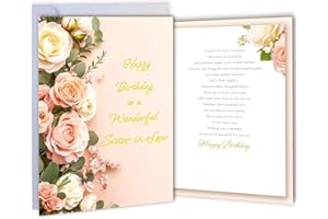 TzenvoGift Sister in Law Birthday Card - Double-layer card, Design with Gold Foil text, with envelope and Envelope sticker He