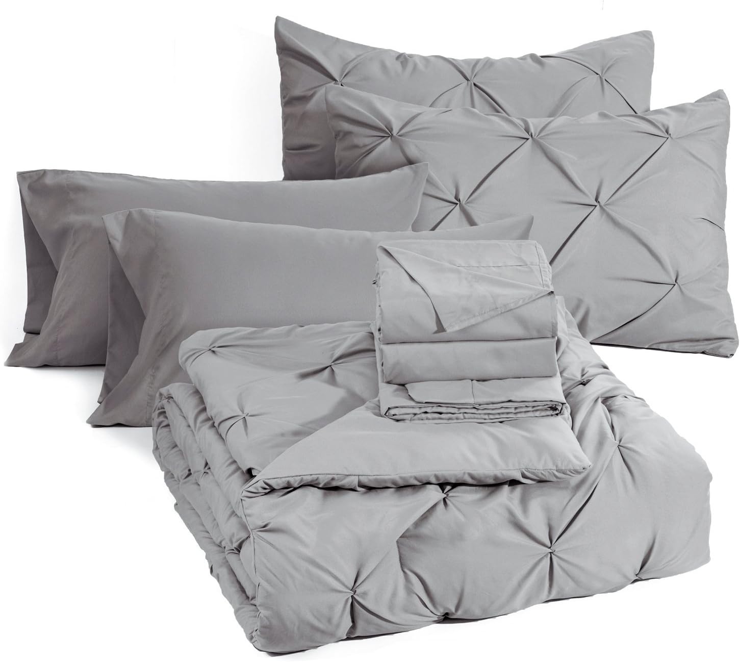Bedsure Comforter Set Queen/Full Bed in A Bag Grey 8 Pieces - 1 Pinch Pleat Comforter(88X88 inches), 2 Pillow Shams, 1 Flat Sheet, 1 Fitted Sheet, 1 Bed Skirt, 2 Pillowcases: Home & Kitchen